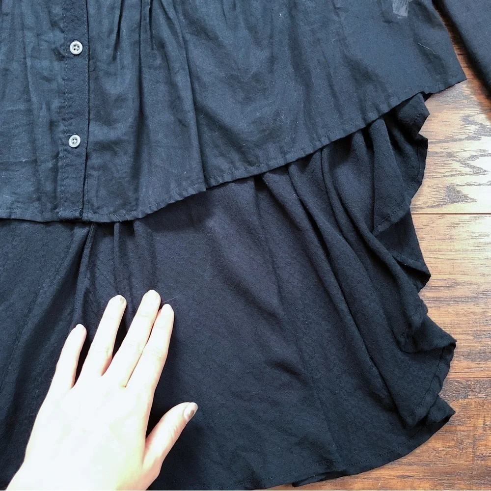 Free People • Sisters of the Moon blouse sheer black batiste high low pintuck